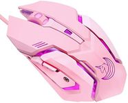 Pink Gaming Mouse Silent Click, LED Backlit Optical Game Mice Ergonomic USB Wired Mice Compatible with Laptop PC, 7 Buttons, 4 Adjustable DPI