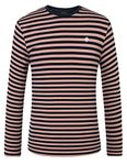 SSLR Mens Stripe T-Shirts Crewneck Cotton Long Sleeve Tee Shirts for Men, Pink Navy, X-Large