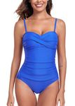 Derssity Women One Piece Swimsuit Ruched Tummy Control Swimming Costume Twist Push Up Swimwear Bandeau Bathing Suit(BL,L)