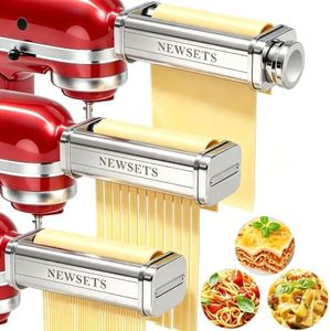 Pasta Maker Attachment for KitchenAid Stand Mixer, 3-Piece Pasta Attachment Set with Roller, Spaghetti & Fettuccine Cutter and Cleaning Brush, 8 Thickness Settings, Food Grade Stainless Steel