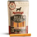 Bully Bunches Premium 6 Inch Thick Odour-Free Bully Sticks for Small & Medium Dogs - Long Lasting Chews for Oral Care - All Natural & Single Ingredient, 100% Beef Dog Treat, Rawhide Free (20 Pk)