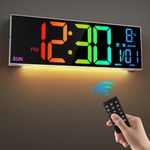 LEIKE 16.2'' Large Digital Wall Clock with Remote Control, Dual Alarm Wall Clocks for Living Room, Bedroom, Kitchen Decor, 8 RGB Colors Large LED Dispaly, Auto Brightness, Date, Auto DST, Temperature