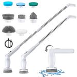 Leebein Electric Spin Scrubber, Cordless Cleaning Brush with 8 Replaceable Brush Heads, Adjustable Extension Handle, 2 Speeds & Remote Control, Power Cleaning Scrub for Bathroom Tile (YMG818-White)