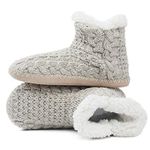 MaaMgic Womens Fuzzy Slipper Bootie Cozy Slipper Socks with Grippers for Home Girls Slippers,Grey-205,7-8