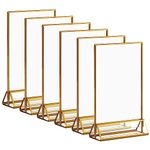 Climberty® 6Pcs Acrylic Gold Sign Holders, 5.9x8.2 inch Clear Picture Frames with Gold Borders and Vertical Stand, Double Sided Table Menu Display Stand for Restaurant Signs, Wedding Table and Photos