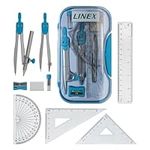 Linex Blue Geometry Set, Maths GCSE, Secondary School Set, 10 Pieces, Compasses, Protractor