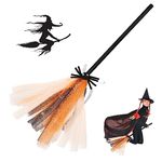 Gukasxi Halloween Witch Broom, Witch Flying Broomstick, Kids Witch Broomstick, 80cm Witch Magic Broom, Fancy Dress up Halloween Cosplay for Boys Girls, Witch Flying Brooms Costume Props (Orange)