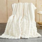 SHANNA Soft Warm Rabbit Plush Fleece Blankets Thick 1000 GSM Throws for Sofa Large Fluffy Versatile Blanket Bed Throw for Bedroom, Couch, Travel, Kids, Camping (White, 100 * 160cm)