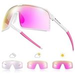 Odoland Photochromic Sports Sunglasses for Men Women Adult UV400 Anti Glare Running Sunglasses for Cycling Riding Run Driving Fishing Indoor and Outdoor Pink