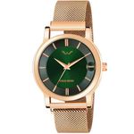 LOUIS DEVIN Rose Gold IP Plated Mesh Chain Analog Wrist Watch for Men (Green Dial) | LD-RG067-GRN-CH