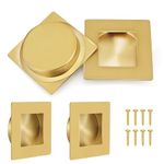 Malimali 2-3/4 Inch Recessed Finger Flush Pulls for Pocket Door Sliding Closet Door, Brushed Gold Stainless Steel Sliding Door Handle Square Barn Door Hardware (2 Pack)