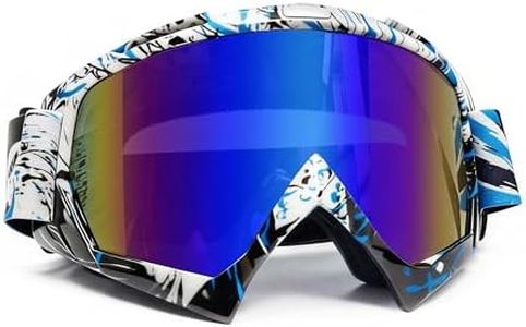 Shutuan Dirt Bike Goggles Motorcycle ATV Glass Riding Four Wheeler Offroad Mx Racing Helmet Goggles (Blue white frame blue lens)