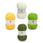 NESTNHAVEN, Plush & Cuddly Sets , Chenille Yarn Supersoft Hand Knitting Wool Ball, set of 4 , 400 grams (1 Ball/100 Gram Each) Ball Suitable for Craft, Babywear, Toys , Baby Blankets, 5 Bulky, Shades - NNHS (Set 10 , Off white , Green , Military green , sunflower yellow)
