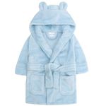 Baby Boys & Girls Unisex Dressing Gown (Ages 6-24 Months) Soft Plush Flannel Fleece Hooded Bath Robe, Blue, 6 - 12 Months