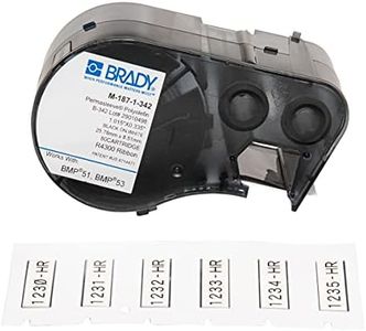Brady M-187-1-342 Polyolefin B-342 Black on White Label Maker Cartridge, 21/64" Width x 1-1/64" Height, for BMP51/BMP53 Printers,80