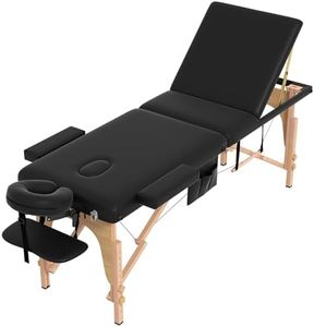 ABET Massage Table, 3 Fold Portable Lash Bed Tatto Bed, Height Adjustable Spa Facial Bed 3 Sections with Face Cradle, Detachable Armrest, Black Frame & Accessories Carrying Bag, Black