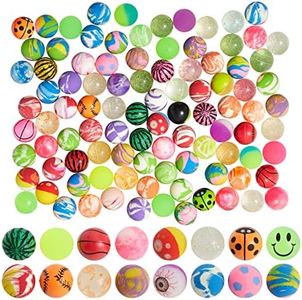 Juvale 100 Pack Bouncy Balls for Kids Bulk - 1.25 in/ 32mm Large Rubber Bouncing Balls for Party Favors, Birthday, Prizes, Gifts