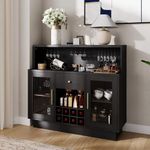 Garvee Modern Wine Bar Cabinet with LED Lights, Glass Doors - Holds 8 Bottles & 15 Glasses, 47 Inch Floor Standing Bar for Living Room, Kitchen, Dining Room