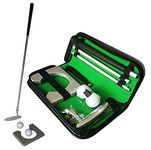 OKBY Golf Putter Set, Indoor Golf Putting Practice Cup Training Clubs Putter Kit Golf Return Machine with Golf Club, Golf Balls, Goal Rack, Carry Bag