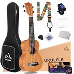 AODSK Mahogany Soprano Ukulele for Beginners Kit,Starter Bundle Kit with Free Gig Bag Strap,Professional Acoustic Ukelele Four String Wooden Hawaiian Uke for Kids Students (UAUSP16)