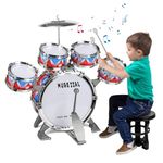 Kids Drum Kit, Jazz Drum Set for Toddlers Baby Musical Drum Toys 5 Drums with Stool Pedal Percussion Musical Instruments Birthday Early Education Xmas Gift Toys for 3 4 5 6 Year Old Girls Boys