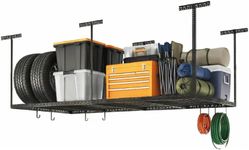 Festisoul 8x4FT Overhead Garage Storage Rack, Adjustable Ceiling Mounted Rack (22"-40" Drop), 660 Lbs Heavy Duty Cold Rolled Steel Shelving with 3x Sturdier Grid, for Tools/Bins/Seasonal Gear