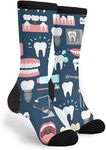 Funny Navy Teeth Socks, over Calf Winter Warm Crazy Funny Long Cotton Unisex Socks, Novelty Gift for Doctor Dentists Dental Protection Lovers