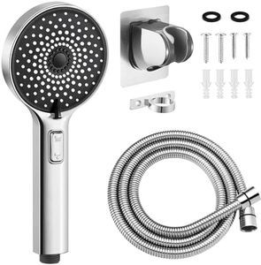 RV Shower Head with ON/OFF Switch, 5 Modes High Pressure RV Shower Head with hose, Shower Head Replcement for RV, Camper and Travel Trailer, with Adhesive Bracket, Polished Chrome