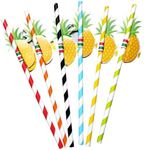 50PCS Biodegradable Paper Straws Bulk, Assorted Colors Drinking Straws for Juice, Shakes, Cocktail, Coffee,Soda, Milkshakes, Smoothies,for Summer Hawaiian Tableware Decoration (style1)