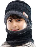 MAYLISACC Winter Hats and Infinity Scarf 2 Pcs Set for Kids Boys 5-12 Years Old Warm Fleece Thick Neck Warmer Black
