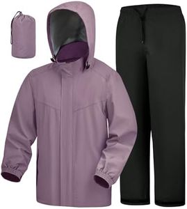 iCreek Waterproof Rain Suit for Men and Women Breathable Lightweight Packable Rain Jacket with Pants Hooded Raincoat Unisex (Light Purple, S)