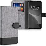 kwmobile Wallet Case Compatible with Motorola Moto G31 / Moto G41 - Case Fabric and Faux Leather Phone Flip Cover - Grey/Black