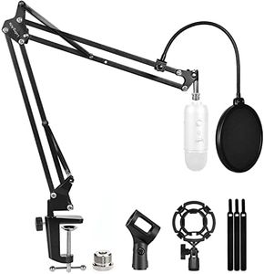 Microphone Stand for Blue Yeti with Arm, Double Layer Pop Filter, Heavy Duty for Streaming Recording Gaming