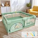 Playpen for Baby up to 5 Years Playards with Pit Balls and Anti-Fall Grasp Rings, Kids Activity Center with Safety Lock (No Mat, Non-Foldable) (150 * 180cm-green)