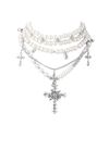 Layered Pearl Cross Necklace Statement Gothic Stacked Rhinestone Pearl Necklace for Wome, Zinc, No Gemstone