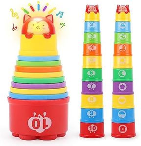 PELOSTA 10PCS Stacking Cups for Toddler 1-3, Nesting Stack Cups Montessori Toys for Baby 6 9 12 18 Months,Newborn Sensory Bath Toys Beach Game for 1 2 3 Year Old Baby Boys Girls Birthday Gift