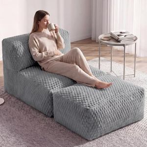 Gosopha Unique Tortoise Pattern Soft Fabric Oversized Bean Bag Lounger Chair, 3-in-1 Sofa with Ottoman, Advanced Memory Foam, No Assembly for Living Room, Dorm, Bedroom(Grey)