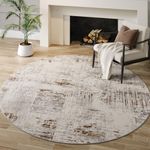 Round Rug 7x7 ft Round Area Rugs for Living Room Rug-Circle Washable Area Rug for Bedroom Rug Dining Room Home Office Modern Abstract Non Slip Round Carpet Tapis Salon Brown Rug