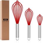 OYV Silicone Rubber Whisk,Premium Whisks For Cooking Non Scratch,Stainless Steel & Silicone Wisk For Nonstick Cookware Pans, High Heat Resistant kitchen Whisks set of 3,Red