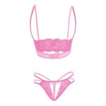 Psychovest Women's Lace Front Open Micro Bra and Panty Lingerie Set Free Size (Pink)