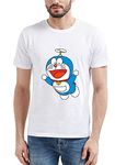 SXV Printed Black and White Cotton Tshirt for Men and Women: Doraemon (White, Large, l)