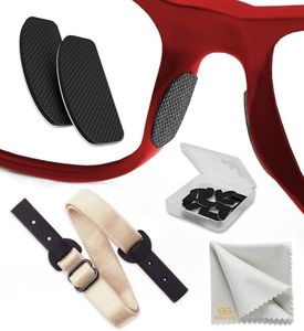 Adhesive Nose Pads for Glasses - Set of 6 Pairs Secure Nose Grip - 1 mm Silicone Eyeglass Nose Pads for Comfort Nose - (Black Pads & Beige Glasses Cord)