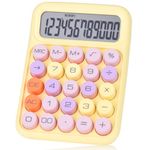 Mechanical Pushbutton Calculator,12 Digit Large LCD Display,Big Buttons Easy to Press,Colorful Candy Calculator,Automatic Sleep,with Battery.for Office,School, Home. (Yellow)