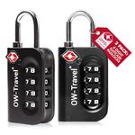 OW-Travel Luggage Locks TSA Approved (2 Pack Black) 4 Digit Suitcase Padlocks. TSA Locks Approved Security Backpack Padlock Suitcase, Case Locks, Combination Lock Luggage Bag, Locker Padlocks