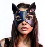 Women Leather Masks Cat Mask Leather Masquerade Party Mask, Half Face Masks for Cosplay Halloween Costume Props Accessory