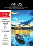 ARTIOS Mixed Media Cartridge Paper A2 240 GSM - 15 Drawing Sheets for Artists, Ideal for Charcoal, Graphite, Acrylic, Watercolor, Gouache, Ink, & Other Mixed Media