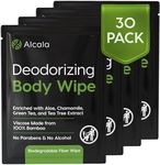 Alcala Deodorizing Body Wipes Individual Shower Wipes 100% Pure Biodegradable Bamboo Wet Wipes with Aloe Tea Tree Adult Body Wipes for Women & Men Ideal for Camping Hiking, Hospitals & Gym (30 Pack)