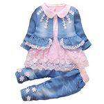 6m-4Years Babygirls and Infant Girls Jean Jackets Floret and Dress T-Shirts with Jeans Clothing Sets(6-12,Pink), Pink