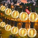 Yuucio 150FT Outdoor String Lights Mains Powered, 45M G40 Garden Festoon Hanging w/ 75+2 Plastic LED Bulbs Waterproof IP44 Globe Lighting Patio Party Bar Porch Balcony Decor, Warm White (CMC-O75XA)