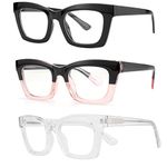 bullabulling Retro Square Reading Glasses For Women Men Fashion Oversized Frame Large lens 2.05inches (black/clear/blackpink, 1.0)